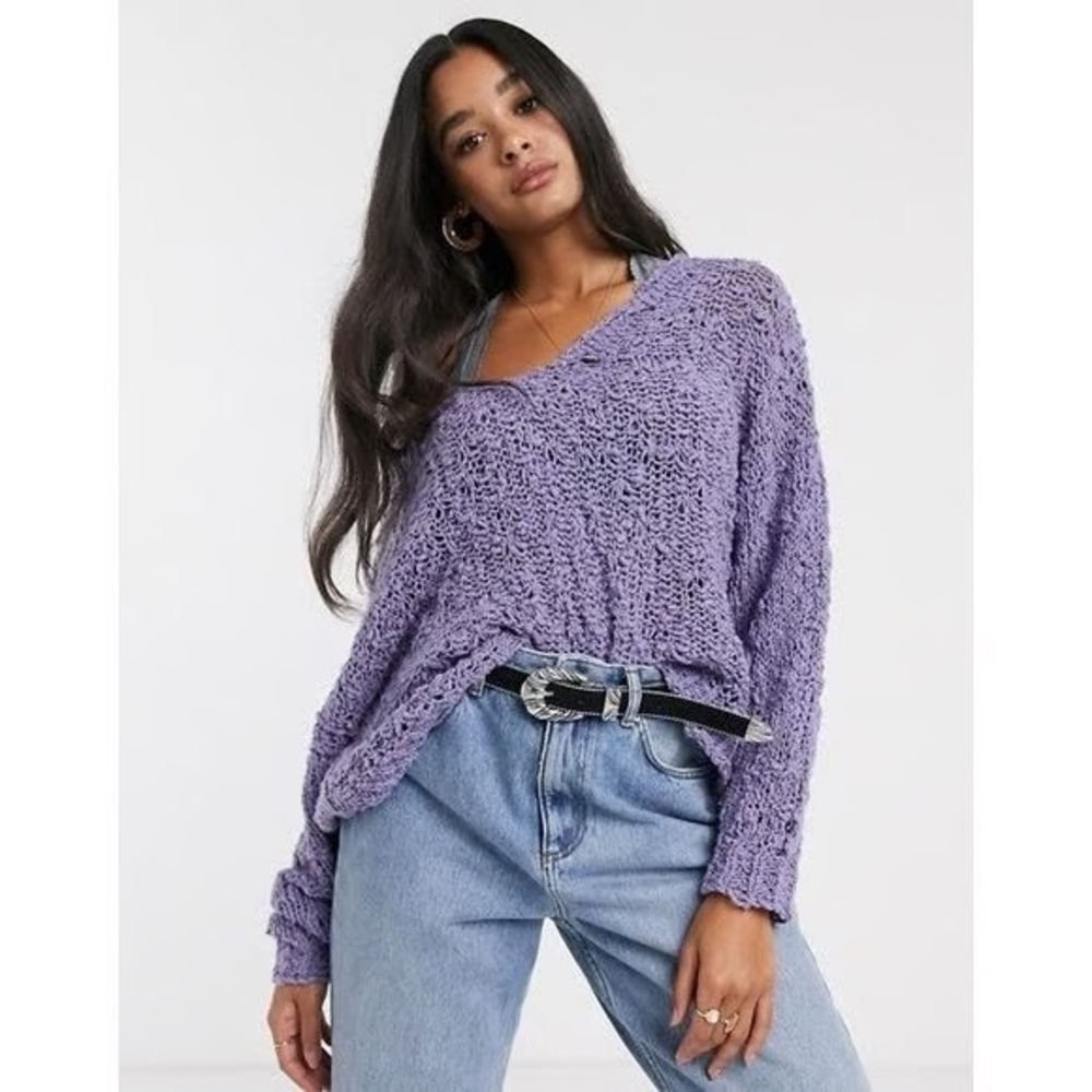 Free People Sunday Shore Purple Open Knit Sweater
